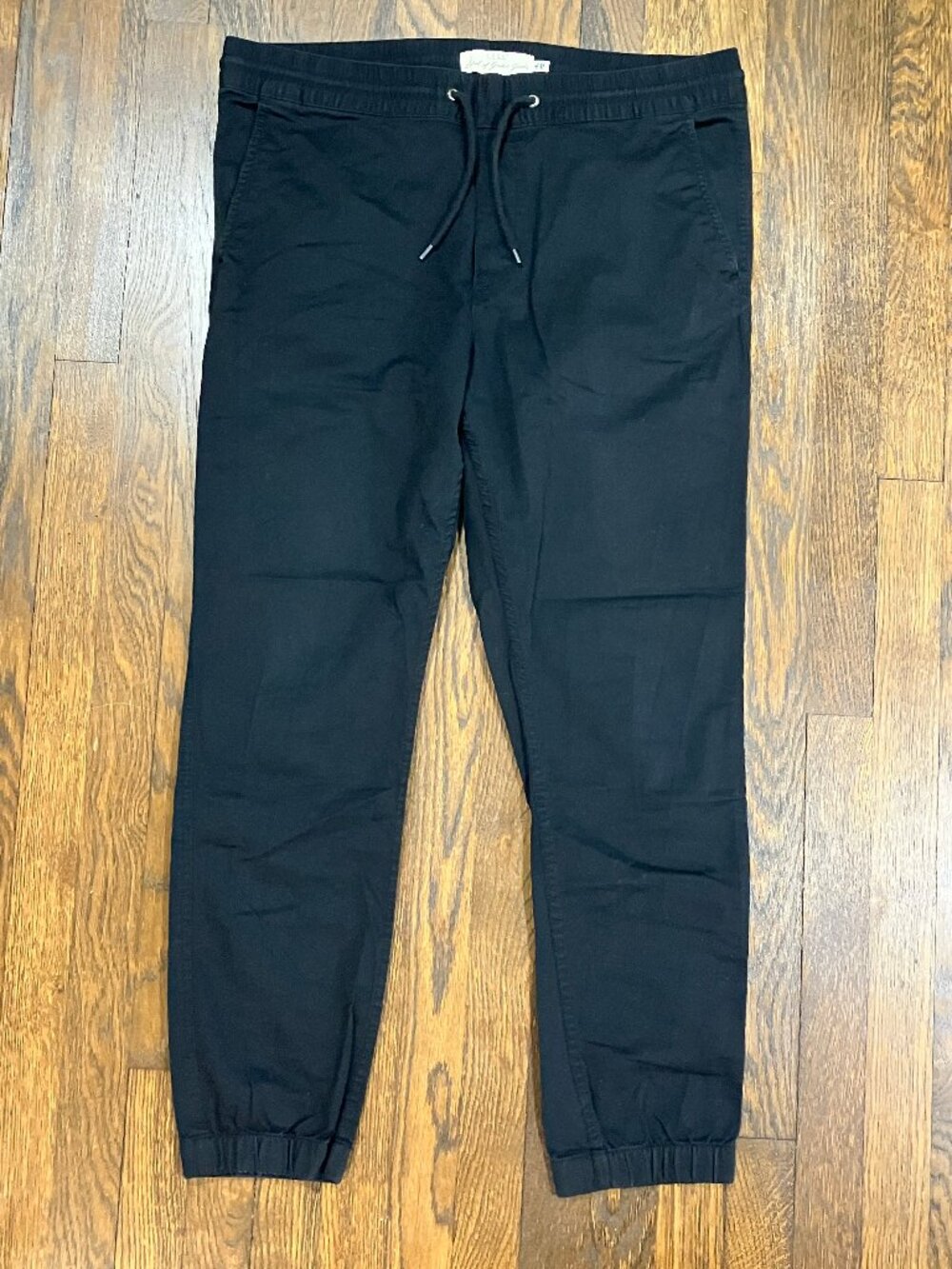 H&M L.O.G.G. Men's black elastic waist twill pants joggers drawstring waist sz L